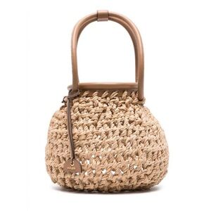 Cult Gaia Enya Interwoven Crochet Top Handle Basket Bag Natural